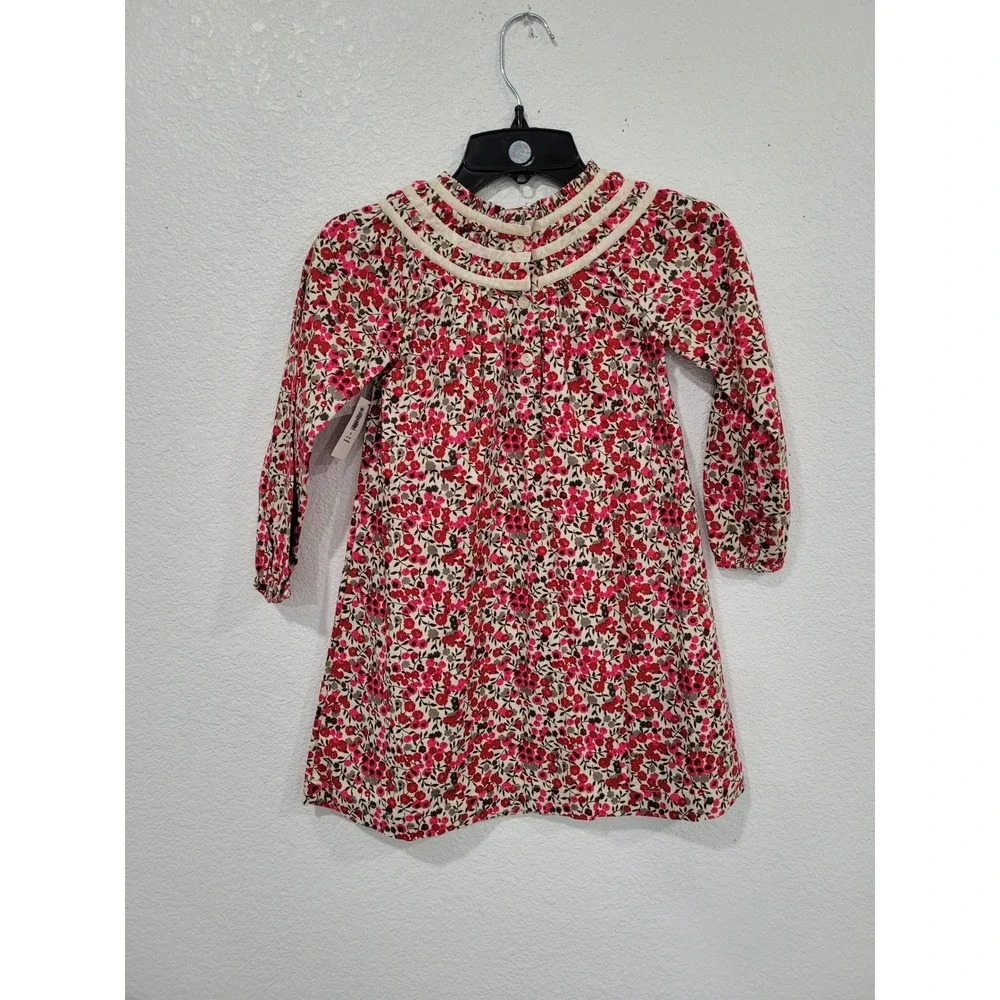 Old Navy Toddler Girls‎ 5T Red Pink Floral Long Sleeve Ruffle Dress Smocked #10
